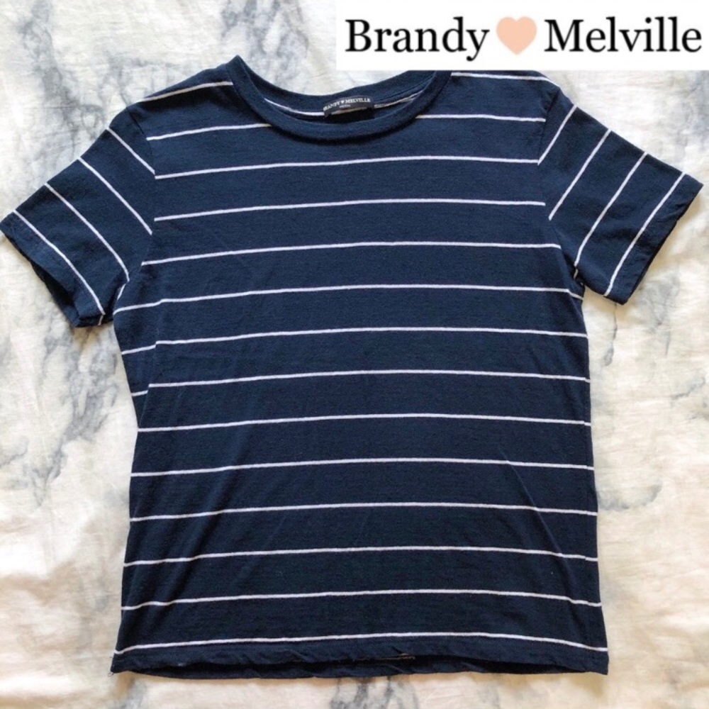 Brandy Melville Navy Striped Tee, Slightly Cropped